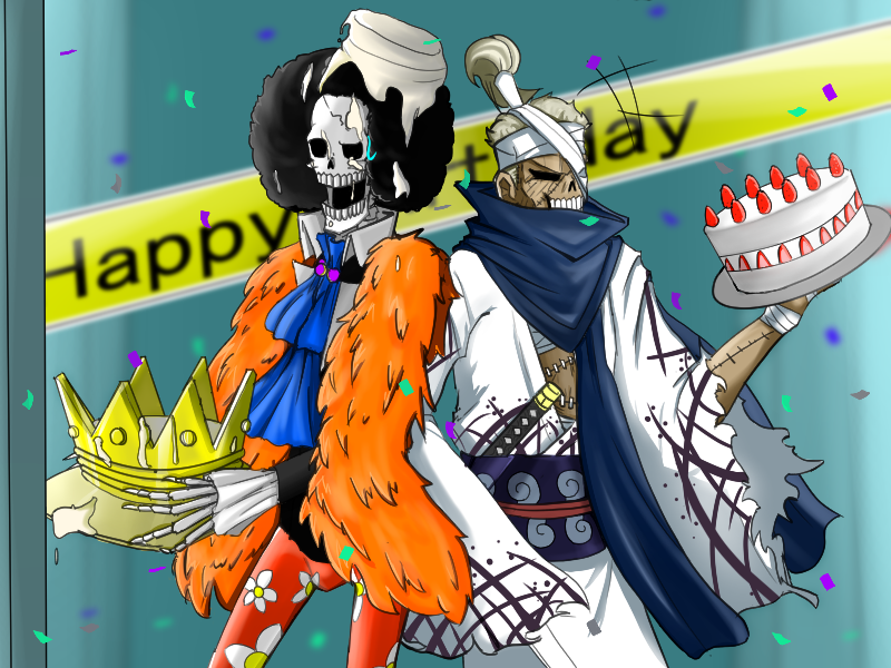 Sbe 魔道士すべぇ ブルック誕生祭21 ブルック生誕祭21 ワンピース ブルック誕生日おめでとう 侍骨 ブルックお誕生日おめでとう 相変わらずのネタ絵とガチで描いたイラスト二個ご用意いたしました ずっと幸せでいてくれー T