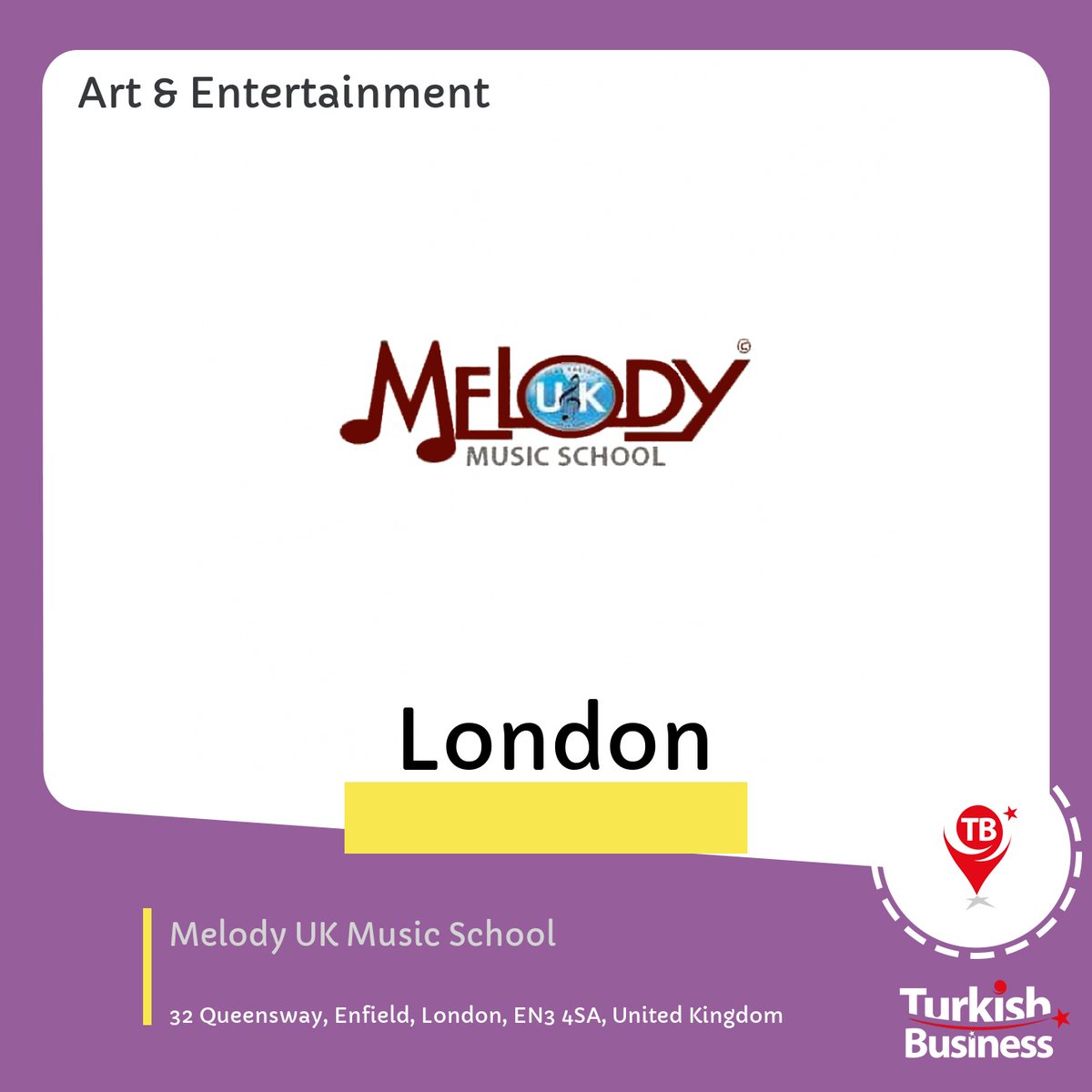 TurkishUK's tweet photo. Turkish Business of the Day:
Art &amp; Entertainment (Melody UK Music School)

Download our App for more details.

#Art #Entertainment #Melody #UK #Music #School #MelodyUKMusicSchool #turkishbusiness #turkishbusinessapp #turkishbusinessorg #turkishbusinessuk https://t.co/LPWYxTys9j