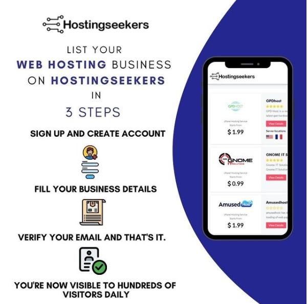 Hostingseekers1's tweet photo. List your hosting website on https://t.co/Y1iOHGbeyb in 3 easy steps.

1.) Sign up👨‍🏫
2.) Enter your business details✍️
3.) Verify it✔️

...and you're visible to millions of visitors.

#hostingseekers #hosting #hostingprovider #businesslisting #webhostingdirectory #webhosting https://t.co/QWF1bhYFTr