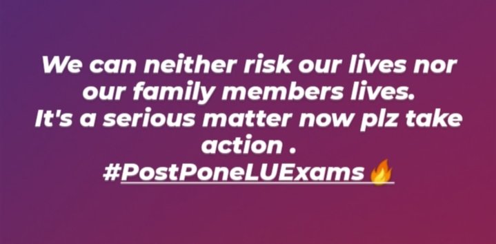InshaNaqvi1's tweet photo. @profalokkumar 
@lkouniv @lu_times @LucknowUnion @luupdates_ @students_lu It's not only about our safety it's about our families safty as well . We at this young age can some how fight corona but what if our elders get affected with this.We cannot take this risk.#PostPoneLUExams https://t.co/HzrHqQHPEI