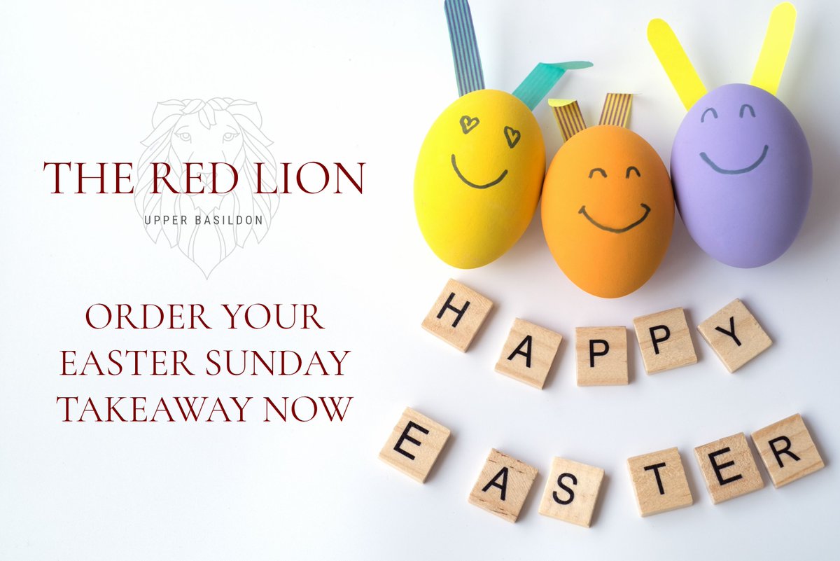 RedLionUB's tweet photo. Our #Easter #takeaway menu is up so you don't have to cook this Sunday! Spend more time with the family by pre-ordering your food now and collect at the pub between 12:00 and 15:00 on Sunday😍  #Upperbasildon #Pangbourne 

Order here: https://t.co/GDAiaJoHdD https://t.co/nfeHINkbJe