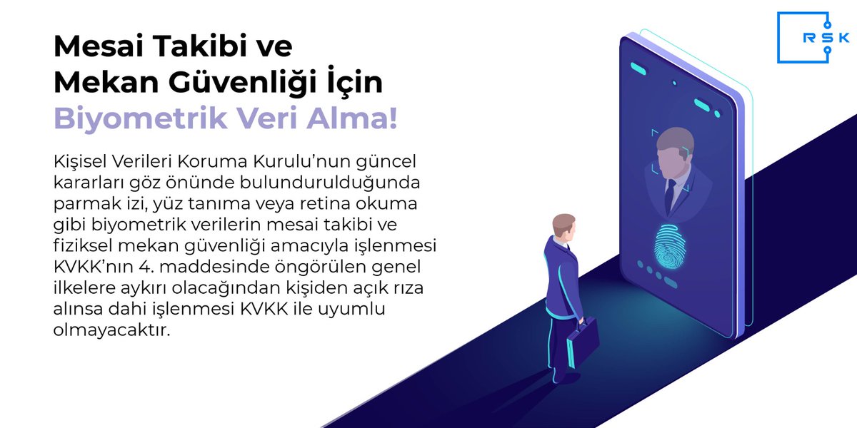 rskveri's tweet photo. Parmak izi, yüz tanıma veya retina okuma gibi biyometrik verilerin mesai takibi ve fiziksel mekan güvenliği amacıyla işlenmesi KVKK’nın 4. maddesinde öngörülen genel ilkelere aykırı olacağından kişiden açık rıza alınsa dahi işlenmesi KVKK ile uyumlu olmayacaktır. #kvkk https://t.co/cEhvTxvBtB