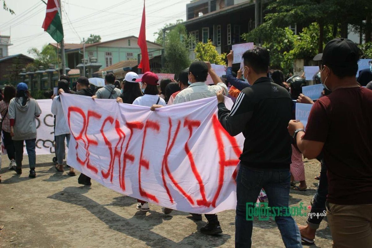 azhagi_tamil's tweet photo. Main Strike in Myitkyina protest against military regime this morning despite brutal crackdowns. 
NEWS SUPPRESSION 
#Apr2Coup
#WhatsHappeningInMyanmar
#InternetShutdown https://t.co/2E7LpXSLYF