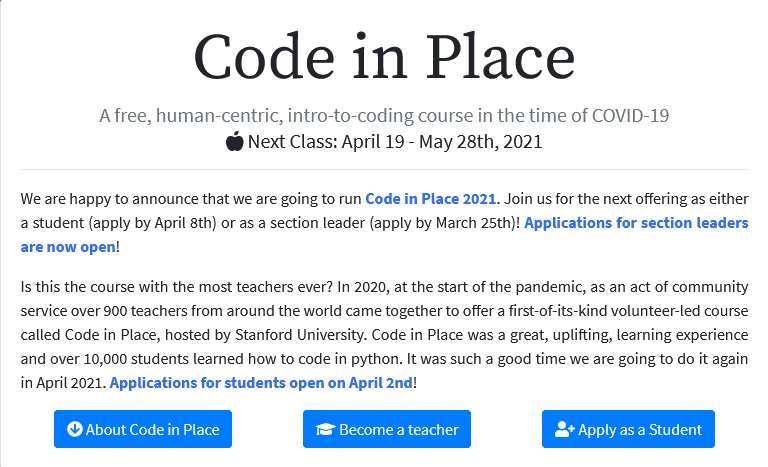 ravinwashere's tweet image. If you ever dreamed of learning Python🐍from Stanford University for FREE, now is the time!
And the BEST THING is...
They will teach you HOW TO CODE in Python from ZERO!
Applications are open till 8th April and get Certified for free!! 🥳🎉
Link: codeinplace.stanford.edu