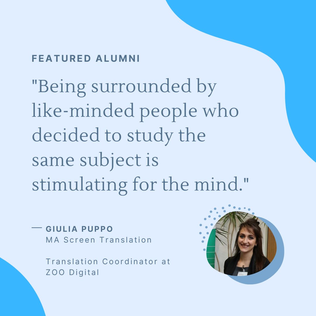 ShefLanguages's tweet photo. Continuing with our #FeaturedAlumniFriday 🤗

Read more about Guilia’s MA #experience with us and our #programmes through the link in bio!

#tuos #myslc #theuniversityofsheffield #sheffieldalumni #alumni #screentranslation #zoodigital #ukmasters https://t.co/bkLUeU5bSu