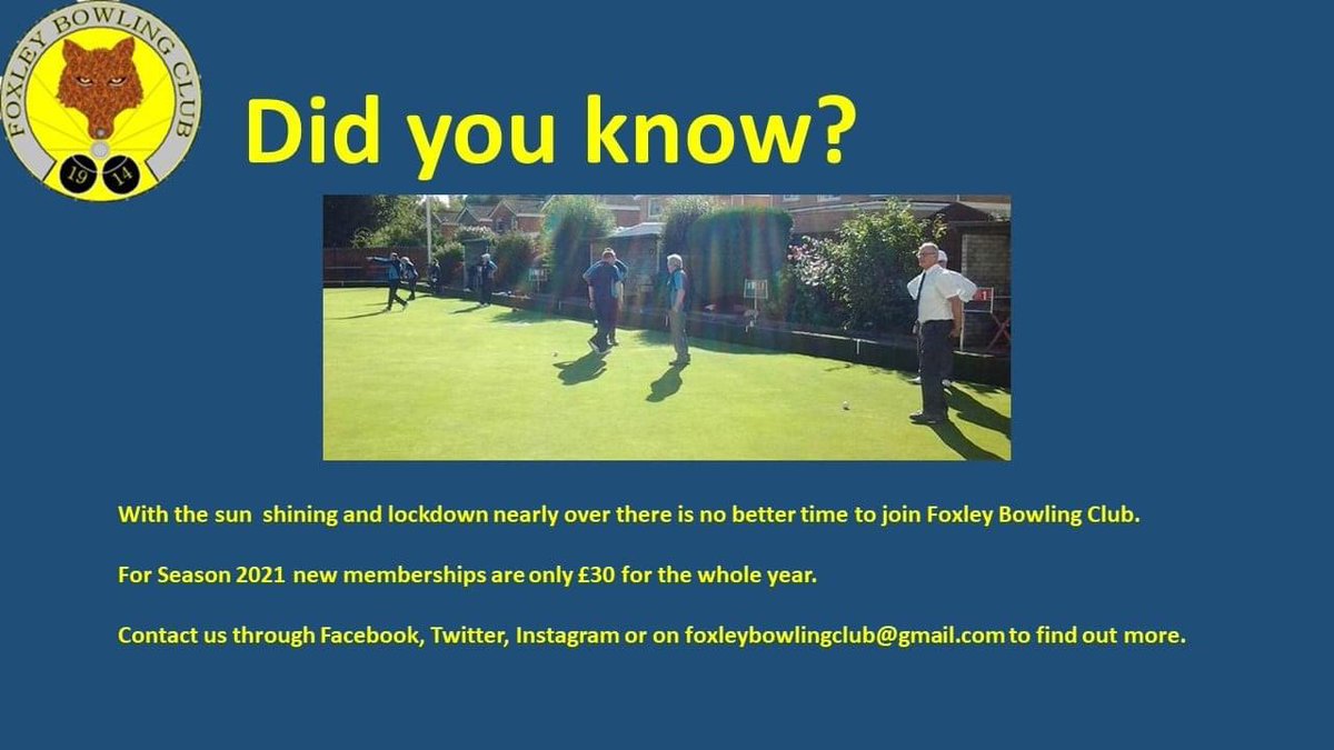 FoxleyBC's tweet photo. Only £30 to become a member for this year. @BowlsScotland #cmonthefoxley #gettingoverlockdown https://t.co/zp2MbwZ90F