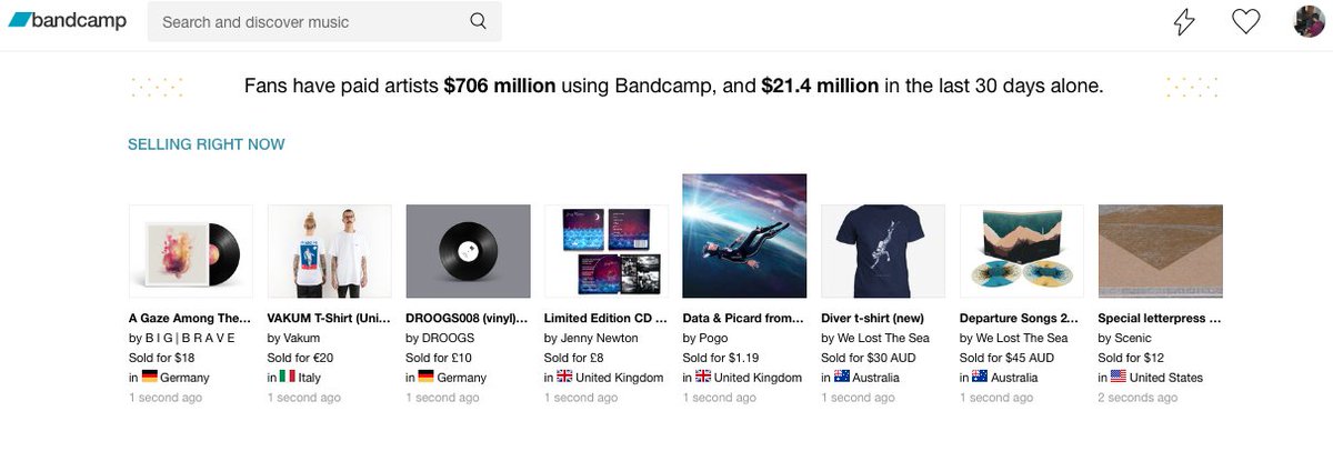 I've never seen the <a href="/Bandcamp/">bandcamp</a> Selling Right Now feed move so fast. I love you #BandcampFriday for all you do for music.