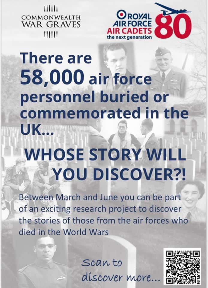 We have partnered with the CWWG for an exciting project for our 80th. Want to learn more about the brave Airmen who made the ultimate sacrifice?Want to do something a little different for the skills section of your DofE Award?Scan the QR code or speak to your Sqn OC for more info