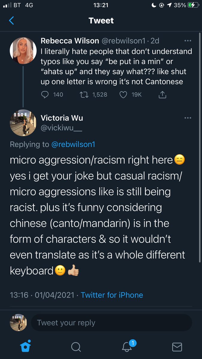 _victoriaa88's tweet photo. btw this lil girl blocked me cause she obvs didn’t like being educated on her micro aggression she publicly displayed, not even an apology just a straight up block, at least apologise &amp;take responsibility for your wrong doing, made yourself look like a bigger fool #StopAsianHate https://t.co/JCteh1Z1uQ
