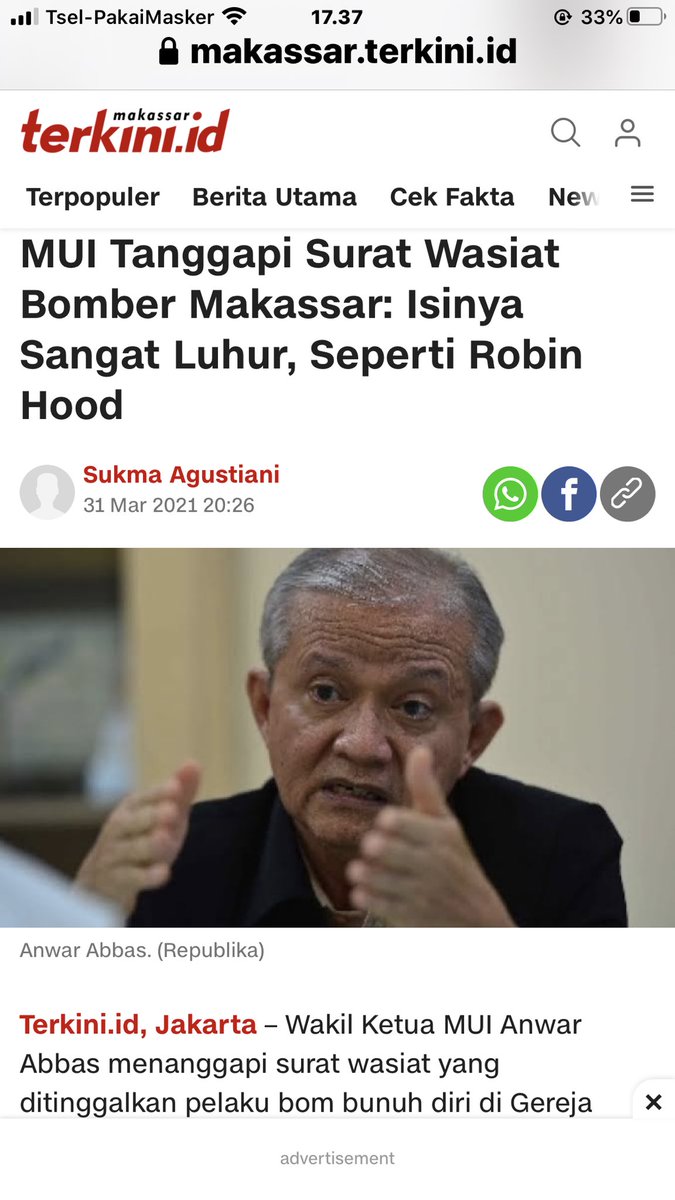 __LOVE_AG4EVER's tweet photo. Cc @MUIPusat 
Mohon penjelasannya , 
pernyataan  Wakil Ketua MUI Anwar Abas yg menanggapi surat Wasiat Bomber Makasar “isinya sangat Luhur Seperti Robin Hood”

👉ini pendapat Pribadi Anwar Abas atau MUI ?
sangat Memalukan &amp; memilukan
masih pantaskah MUI jadi rujukkan Umat Islam? https://t.co/cH1ieGPkw7