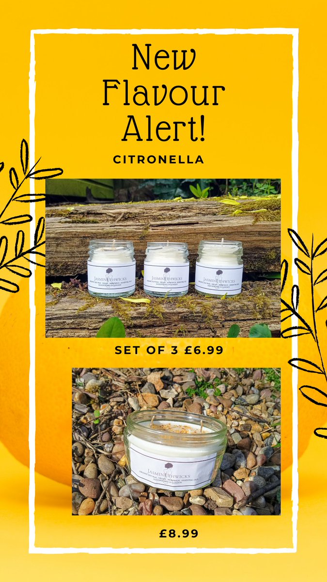 Just in the nick of time for #elevenseshour with #CraftBizParty Our new Citronella Collection is now available on our website 🍋✨ ethwickscandles.co.uk Using upcycled glass containers. Can you guess what we've been eating? #handmadegifts #handmadeuk #naturalveganproducts