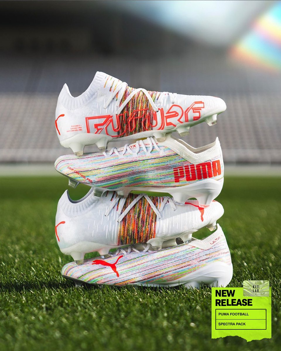 thekitlab's tweet photo. Light Beam Clean 🌈 💡 
Introducing the new Spectra Pack from the big cats @pumafootball 👏
#KitLab #Puma #PumaFootball https://t.co/GOqSb4VDax