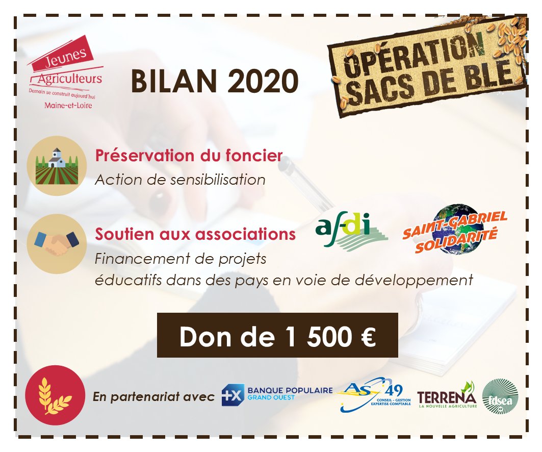 [Opération Sacs de blé] Merci à nos agris et nos partenaires qui s'engagent pour la préservation du foncier agricole tout en apportant un soutien financier pour des projets humanitaires 💪🌾