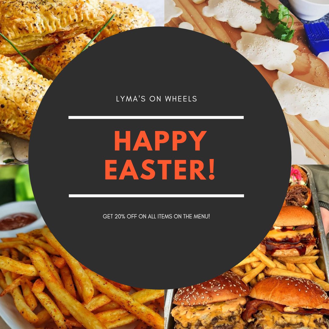 LymasonWheels's tweet photo. Get 20% off ALL items on the menu this Easter Sunday! (04/04/21)

We can't wait to serve you 😍 #lymasonwheels https://t.co/Otx4gO6q9t