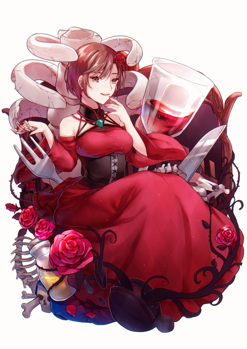 meiko (vocaloid) 1girl dress flower brown hair red dress rose red flower  illustration images