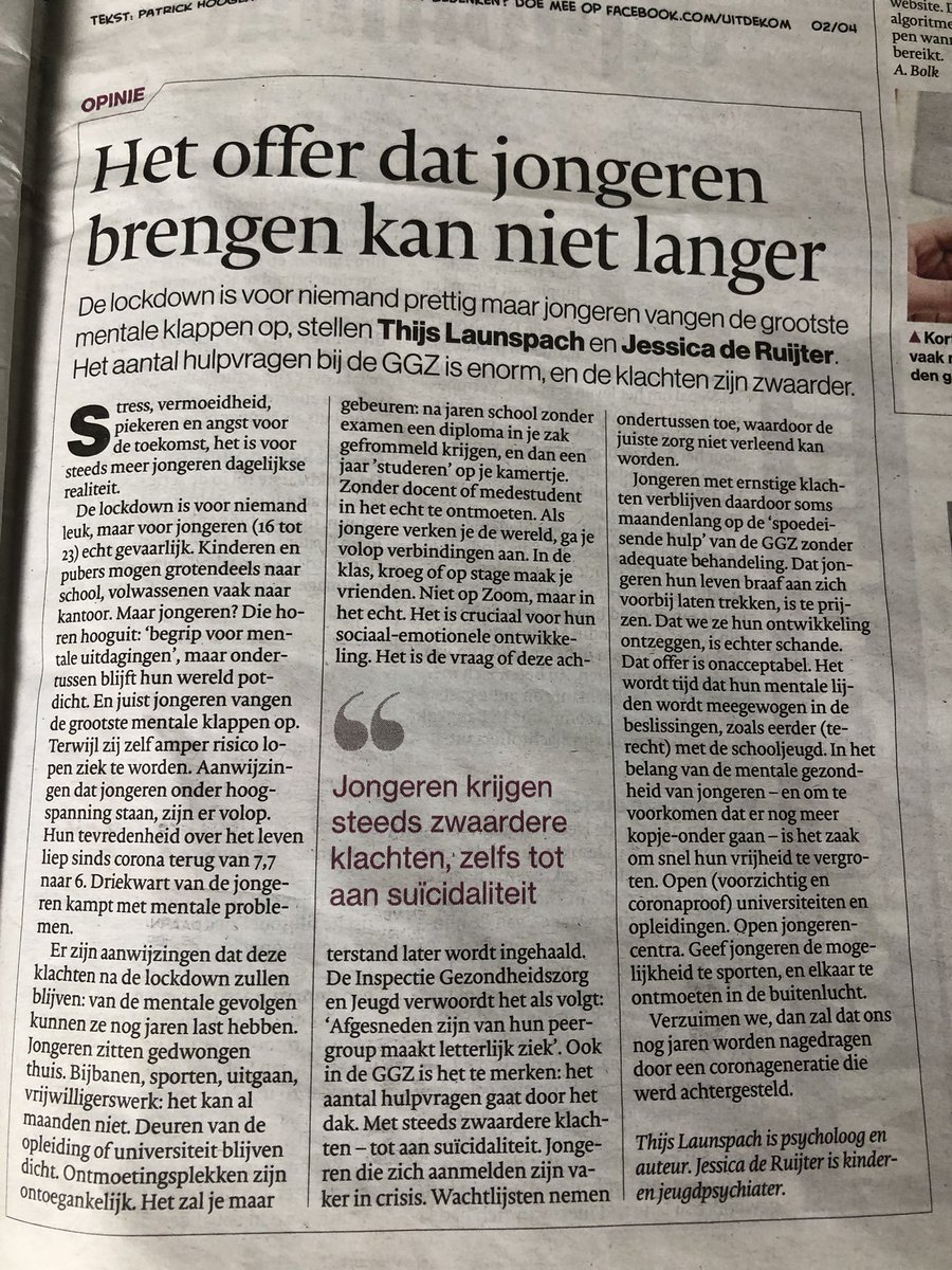 HersmanM's tweet photo. Sterk opiniestuk over worsteling van jongeren. https://t.co/VVPsZSe6oZ