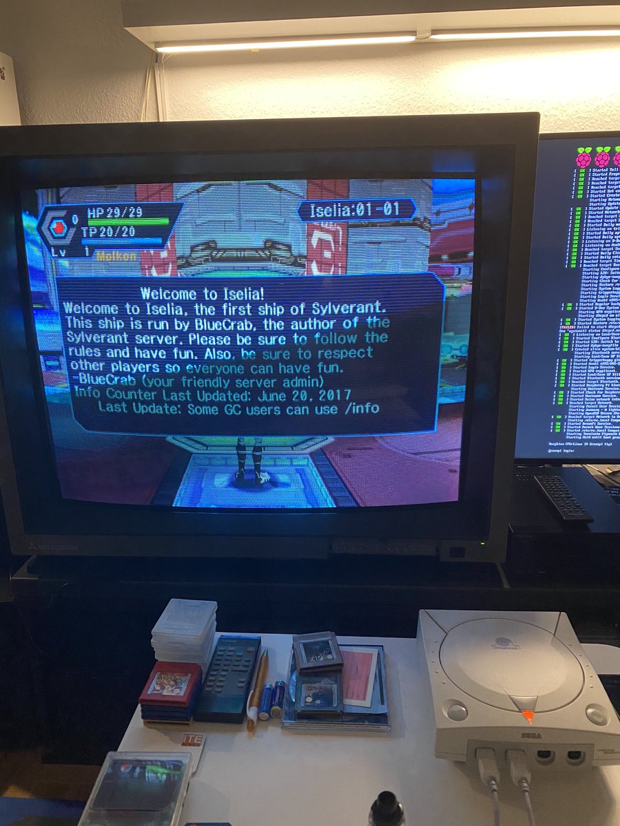 Molkon3's tweet photo. Well, since 20 years or more i wanted to Finally Play Phantasy Star Online on my Dreamcast .... now finally its possible for me thanks to #dreampi #phantasystaronline #Dreamcast #Sega #SEGAForever #raspberrypi #RETROGAMING #MMORPG #sylverant @dclivenet https://t.co/dloEBOLWr4