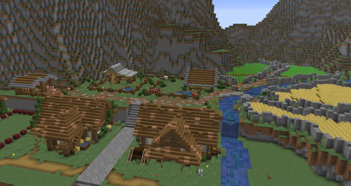 Shadow_Fox85's tweet photo. Farming and livestock area is finally complete! Next up, some storehouses and a granary. #APVanilla #Minecraft https://t.co/Dd3vackA5V