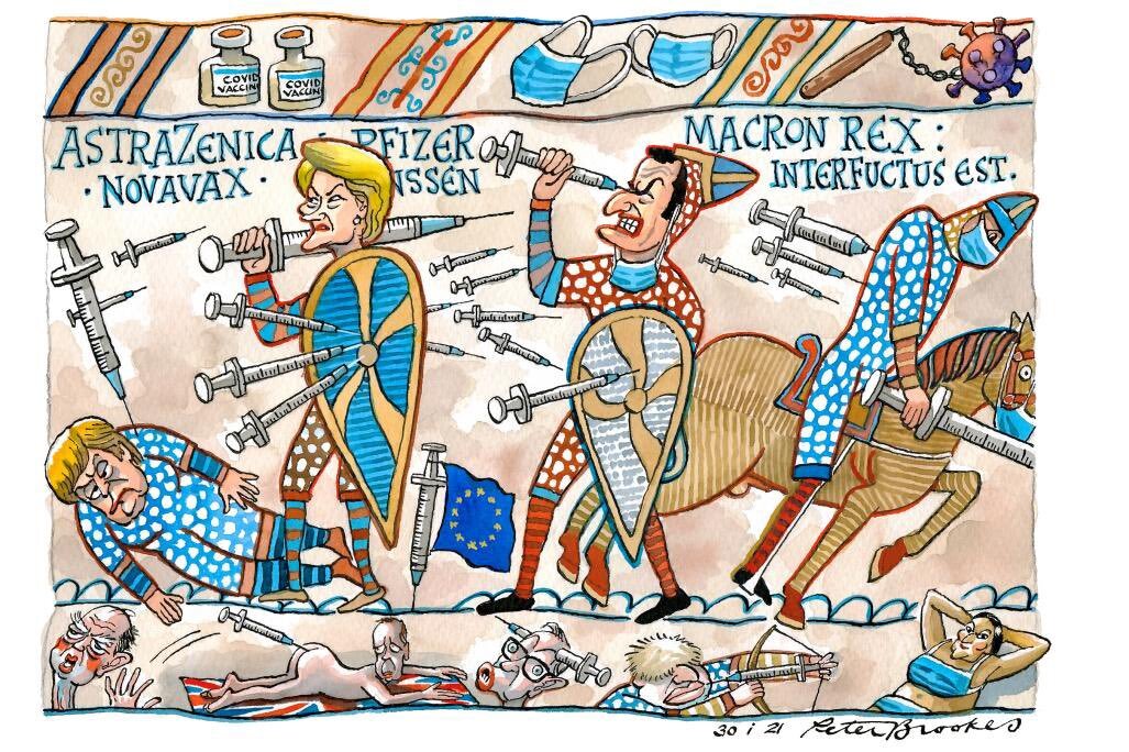 GeorgeGee2's tweet photo. Nice depiction from Peter Brooks. #COVID #AstraZeneca #Pfizer #Macron https://t.co/IOzuG0QWyG