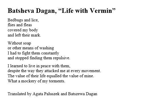 AuschwitzMuseum's tweet photo. #WorldPoetryDay | 'Life with Vermin' by an #Auschwitz survivor Batsheva Dagan (b. 1925, https://t.co/5M6UdzzJSh) https://t.co/OWMvnDje6i