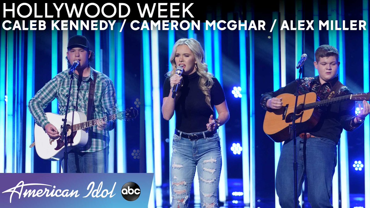 AmericanIdol's tweet photo. 𝗖𝗢𝗡𝗧𝗘𝗦𝗧𝗔𝗡𝗧𝗦:
@AlexMillerMusi1 @CameronMcGhar @calebkennedy

𝗦𝗢𝗡𝗚𝗦:
"Whiskey And You" by @chrisstapleton
"Stay" by @Sugarlandmusic
"Freeborn Man" by Jimmy Martin

𝗪𝗔𝗧𝗖𝗛: https://t.co/QigSYZOSBy

#HollywoodWeek #AmericanIdol https://t.co/YecUdEN6nW