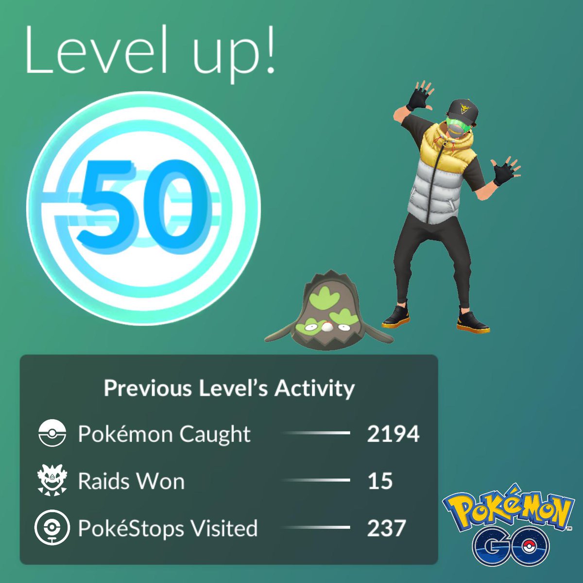 xTheCoalx's tweet photo. Level 50 achieved!! I wanted to hit it by my birthday, but I guess being 2 days late isn’t so bad. Can we get an update for TL100? 😅

#PokemonGo #Pokemon #PokemonGoIsLife #MaxLevel #TL50 #goals #TheGrindNeverEnds https://t.co/R4wzRkNNYg