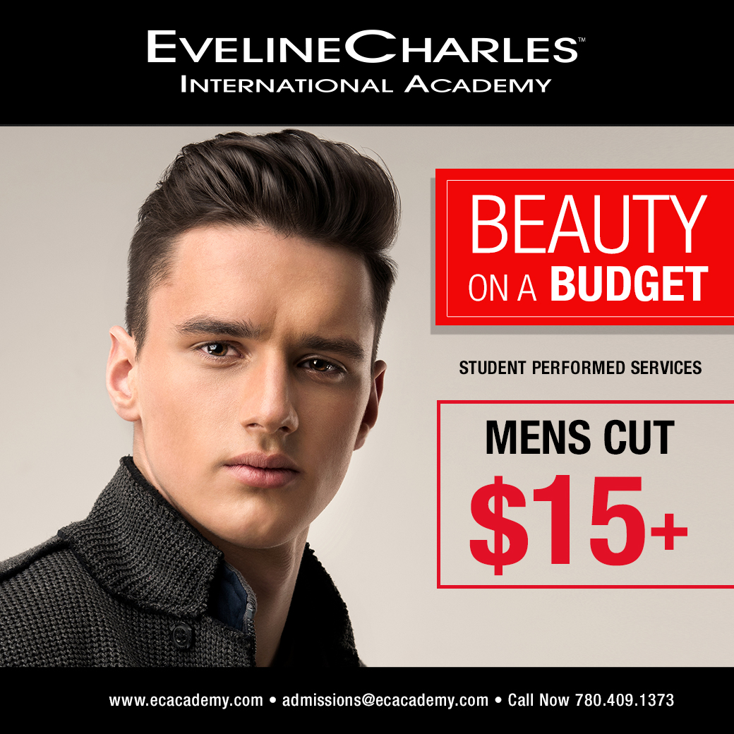 ECAcademy's tweet photo. Calling all men! Book your next cut with us here at EvelineCharles Academy, starting at only $15. 

Book today:
📞 Academy 780.409.1373
☎️ Admissions 780.409.5672
💻 https://t.co/Q2Qs1zFmj4
#EC4ME #evelinecharlesacademy #wem https://t.co/4BhdnNgodQ