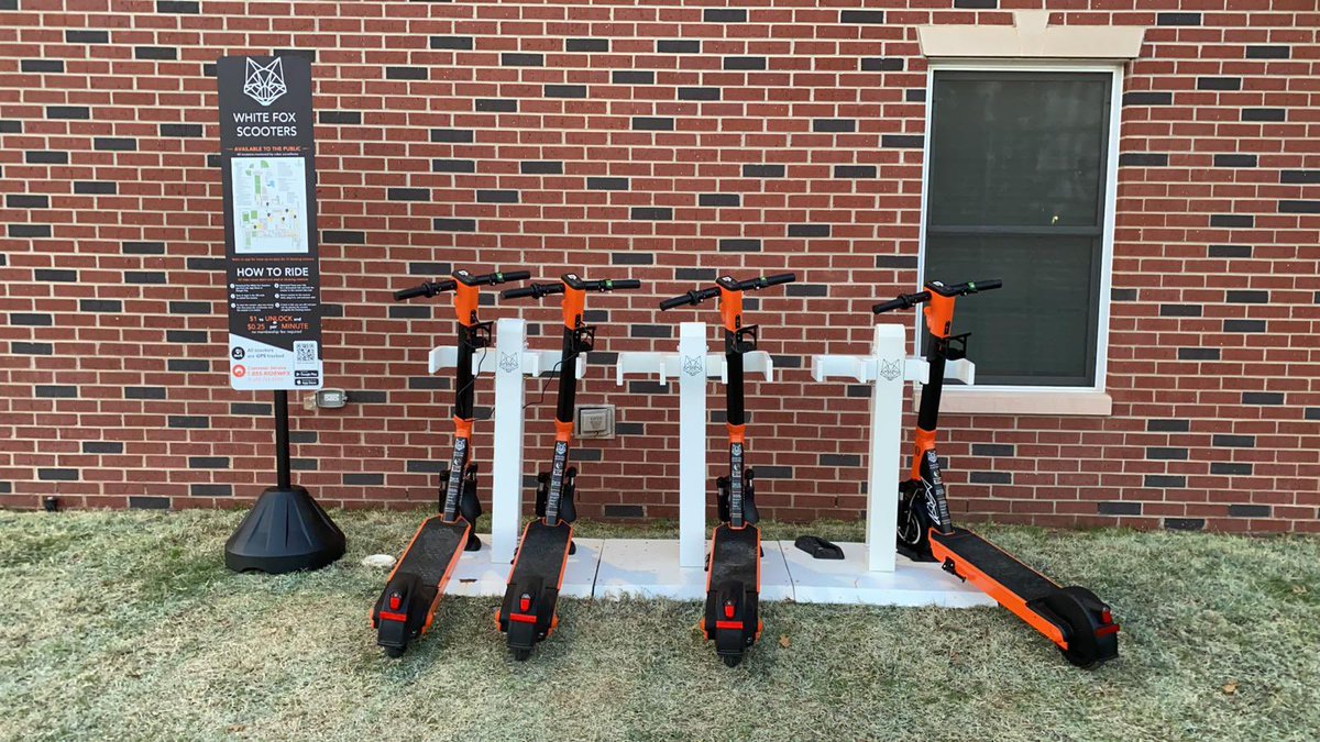 WhiteFoxScooter's tweet photo. Very excited to announce that White Fox Scooters has activated our first university partner, Oklahoma Baptist University with our fully dock to dock e-scooter solution! 

#micromobility #universitypartner #dockingstation https://t.co/28L7uXlyc8