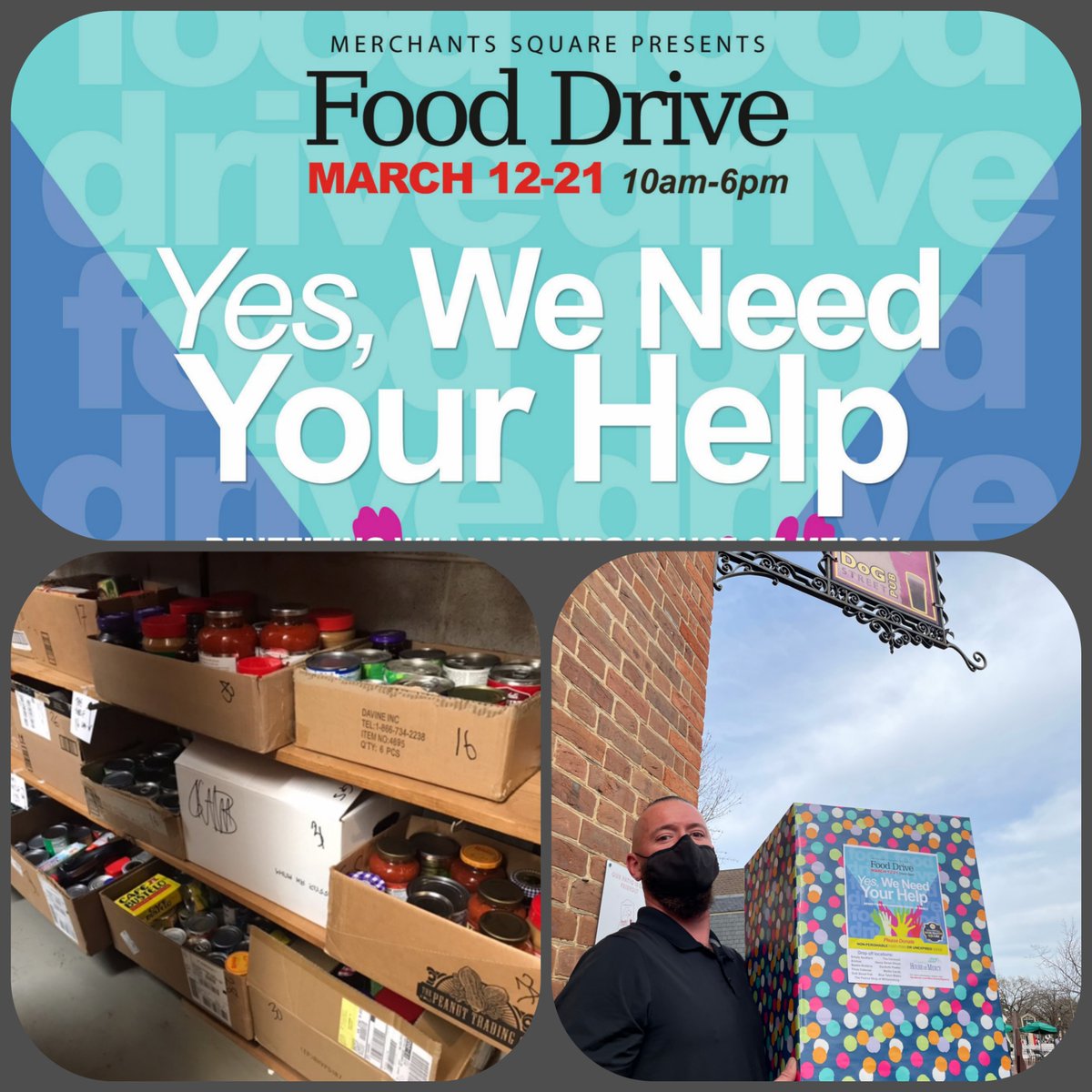 It's the final day of the <a href="/MerchantsSquare/">MerchantsSquare</a> Food Drive &amp; we need your help; We'll be collecting donations of nonperishable food &amp; supplies for the Williamsburg House of Mercy until close tonight. A small donation can make a huge impact in our community! #WilliamsburgStrong