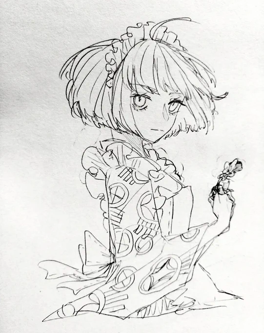 下書きのアナログの段階で髪の毛はわりと書いてしまいます 