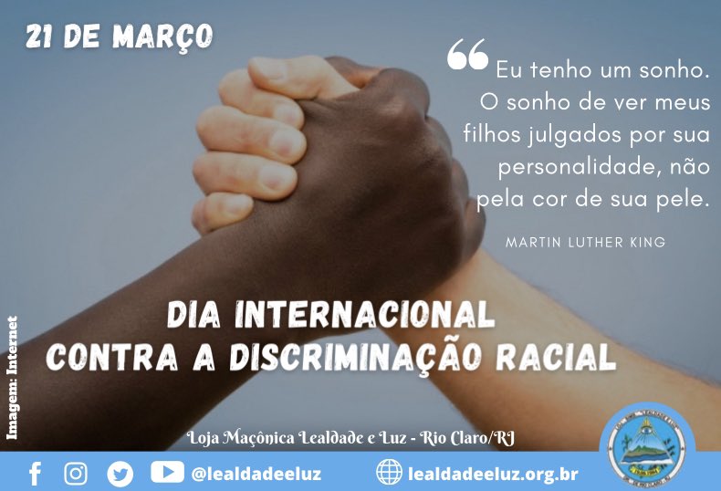 lealdadeeluz's tweet photo. 21 de Março - Dia Internacional Contra a Discriminação Racial

#lealdadeeluz #diaonternacionalcontraadiscriminacaoracial #pedreiroslivres #gobrj #demolay #maçom  #grandeoriente #lojamaconica #masonary #freemason #masonictemple #masoniclodge #freemansory #maçonaria #masoneria https://t.co/NbPMFzApx1