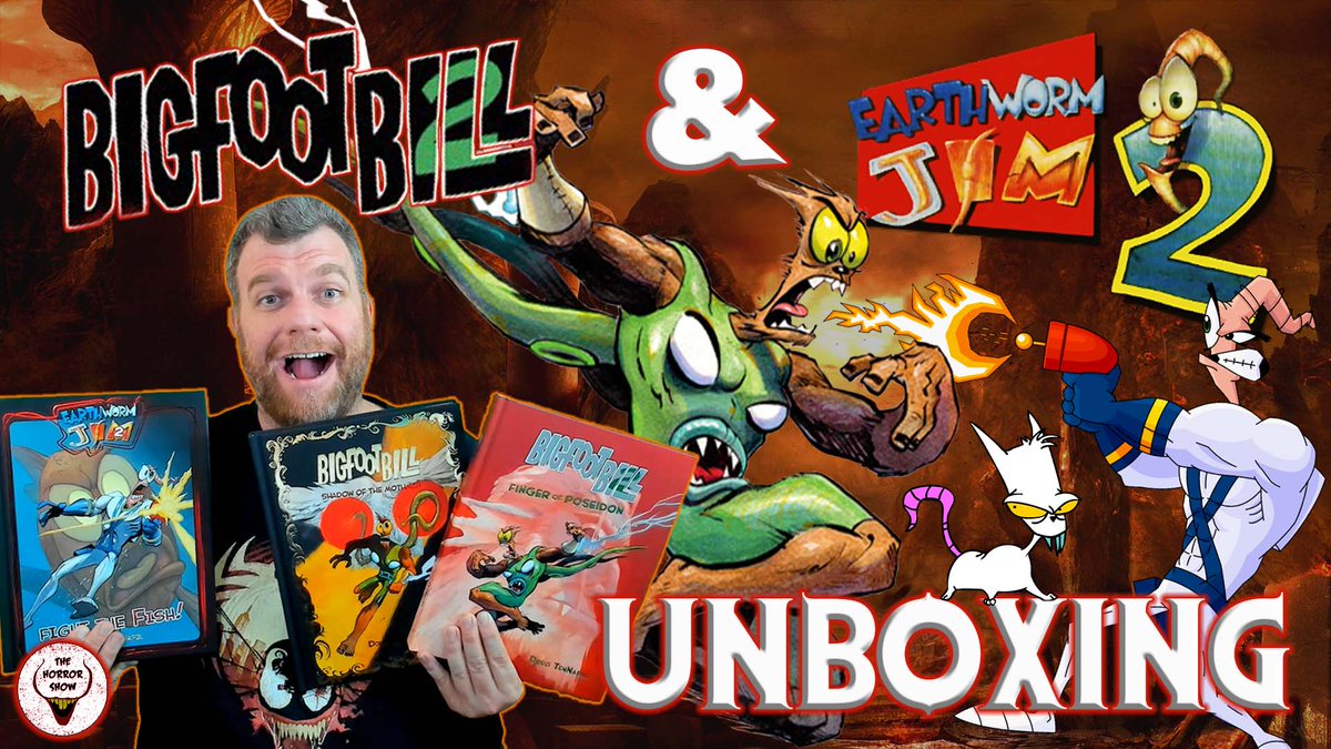 HorrorShow666's tweet photo. Today we #unbox the newest volume of the definitive #EarthwormJim origin graphic novel series, #FightTheFish! We also unbox @DougTenNapel 's OTHER awesomely fun property, #BigfootBill! Come check them out! https://t.co/VXBktttVqf https://t.co/7ybI3fsOcr