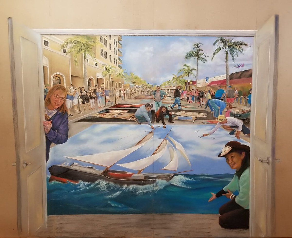 ChalkFest's tweet photo. We would like to thank Wayne and Cheryl Renshaw for joining us for our Virtual Event. They created a portal to the LWSPF from their home in Santa Clara, CA. We would also like to thank the Citly of Lake Worth Beach for their support. #lakeworthstreetpaintingfestival https://t.co/G3UZv8i9tA