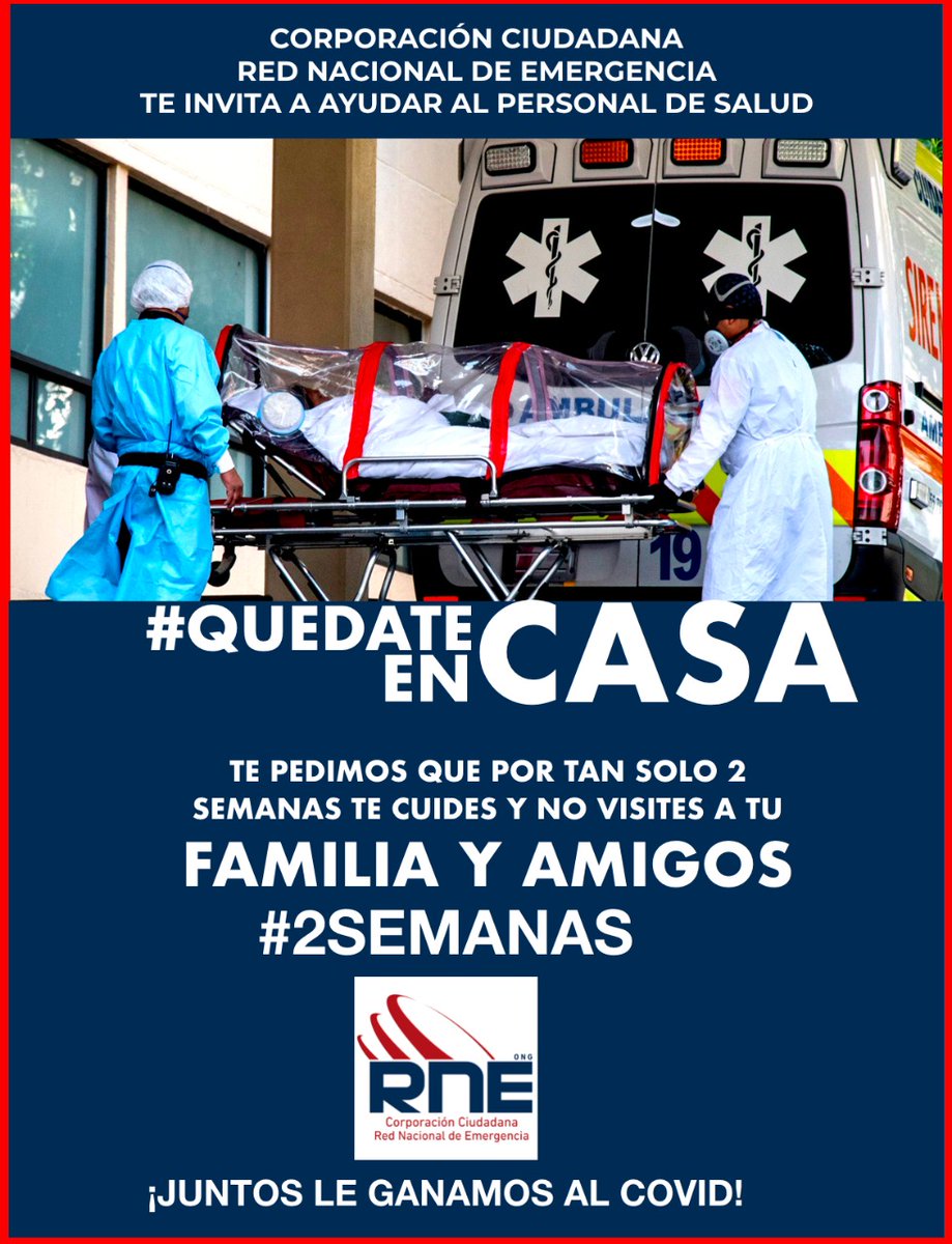RNESANTIAGO's tweet photo. Amigos se vienen semanas complicadas por el #Covid_19, por eso queremos pedirte que todos juntos hagamos un gran esfuerzo y por las próximas #2Semanas no nos juntemos con Familiares y amigos…
Al Corona Virus le ganamos Juntos! #QUEDATEENCASA 
@reddeemergencia https://t.co/Rg9WiTH6Hk