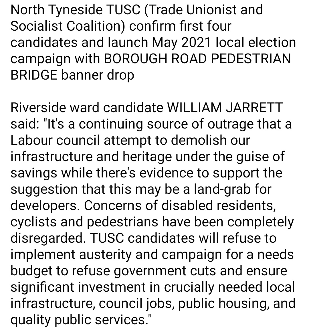 TUSCNT's tweet photo. #TUSC4NorthTyneside campaign launch alongside #SaveOurBridge demonstration

#Cansdale4Chirton
#Hoare4Cullercoats
#Jarrett4Riverside
#Toft4BattleHill 

#VoteTUSC https://t.co/PvutNMUu9S