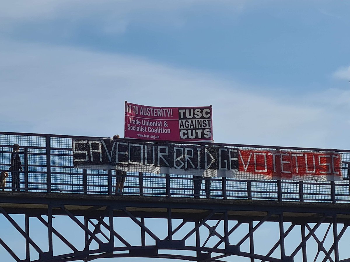 TUSCNT's tweet photo. #TUSC4NorthTyneside campaign launch alongside #SaveOurBridge demonstration

#Cansdale4Chirton
#Hoare4Cullercoats
#Jarrett4Riverside
#Toft4BattleHill 

#VoteTUSC https://t.co/PvutNMUu9S