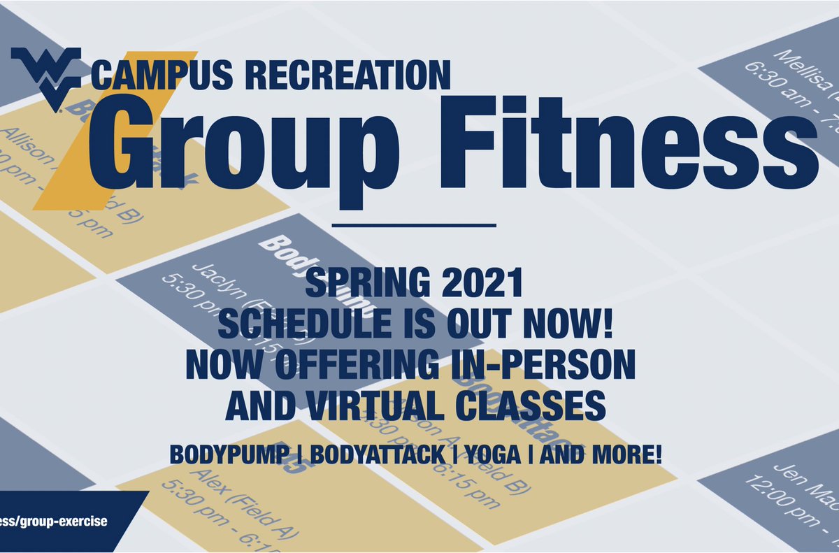 WVUStudentLife's tweet photo. In-person group fitness classes will resume tomorrow (3/22). Register now and enjoy these outdoor classes just in time for spring weather! ☀️

⬇️ Details and schedule ⬇️
https://t.co/7AzN1ReyUC https://t.co/8TgAa7Nt02