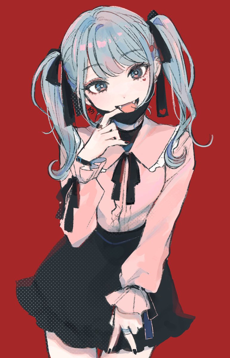 hatsune miku 1girl solo jirai kei twintails skirt mouth mask red background  illustration images