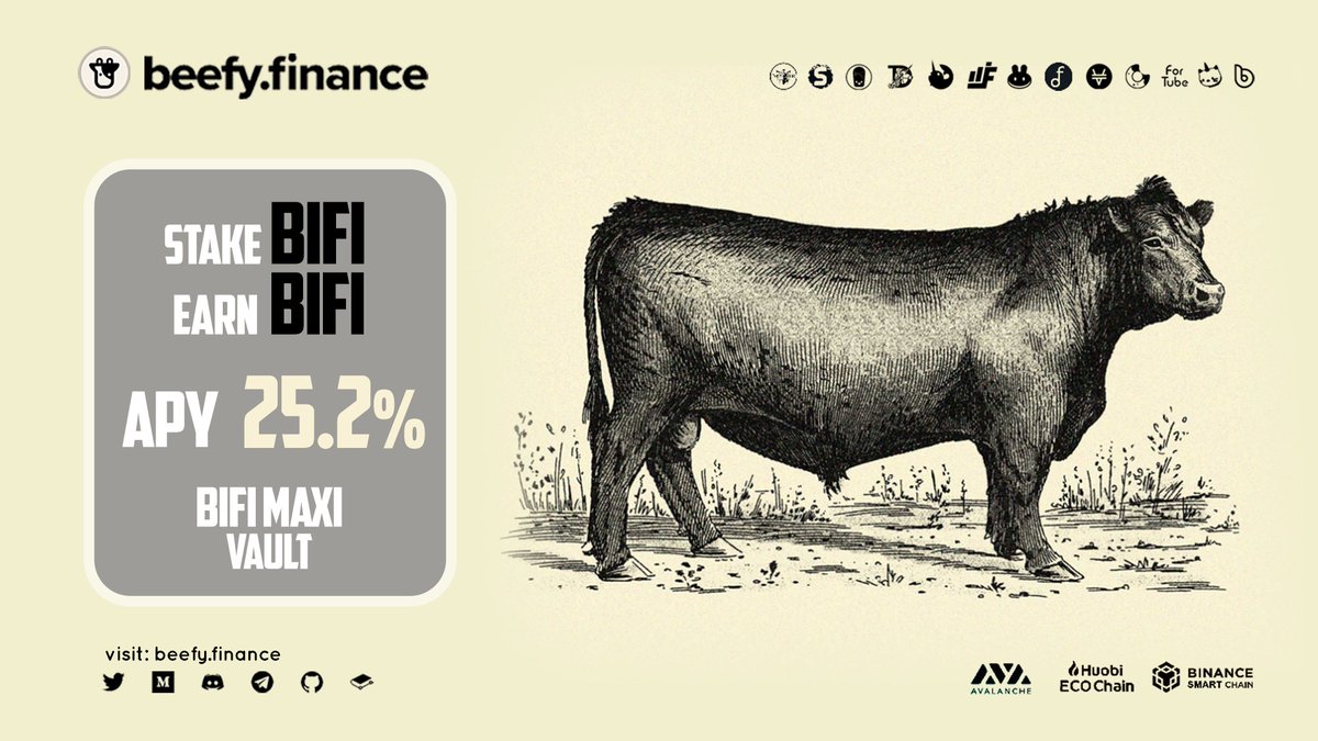 beefyfinance's tweet image. Still holding your $BIFI on @binance? You are missing out on your passive income from 🐮 Beefy revenue.

✅ Stake $BIFI directly on app.beefy.finance and earn 25% APY.

#BSC @BinanceChain