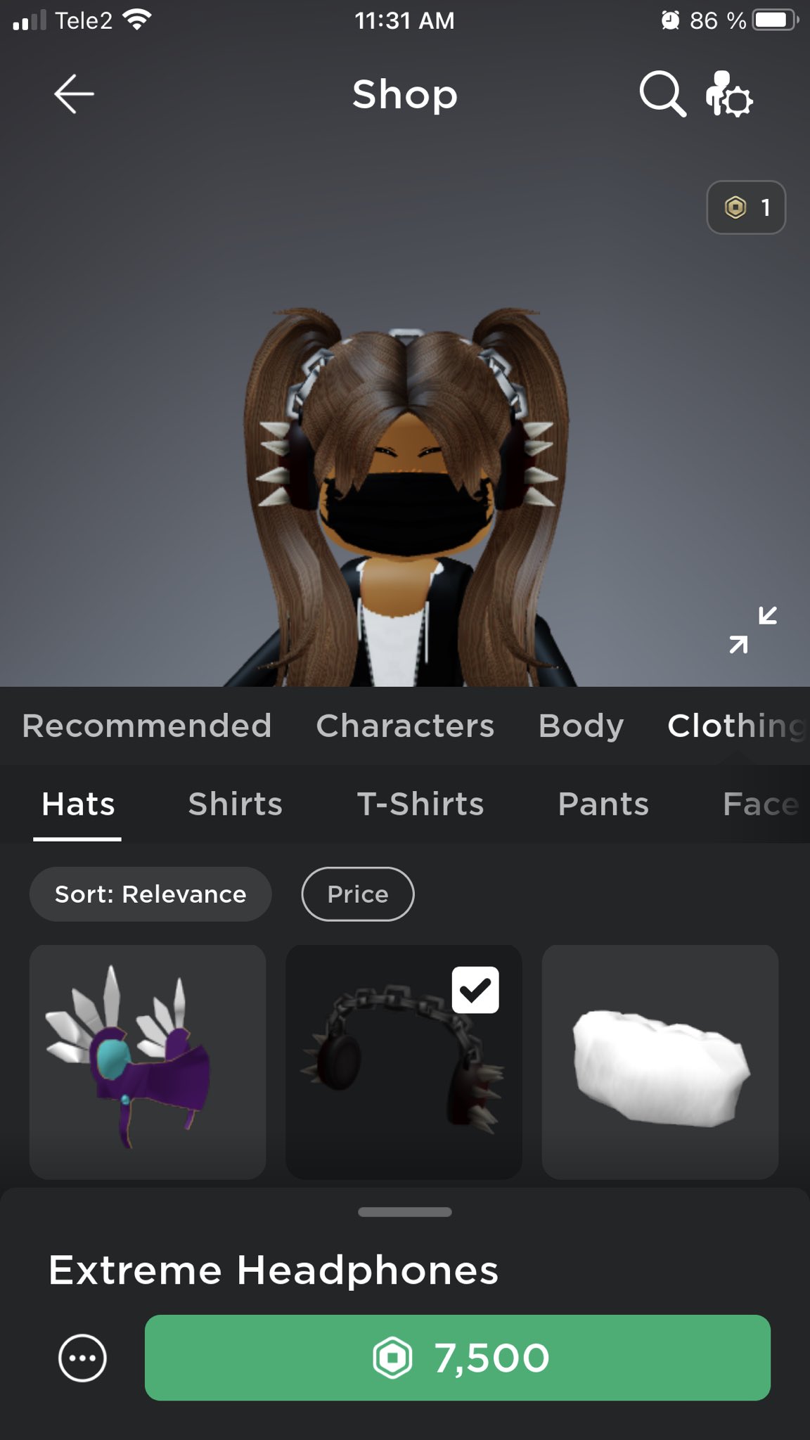 Roblox account, korblox , extreme headphones, playful vampire, super super happy  face