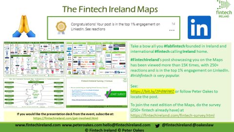 FinTechIreland's tweet photo. Take a bow you #fabfintech founded in Ireland &amp; international #fintech calling Ireland home.

The Linkedin post showcasing you on the Maps has been viewed more than 15K times, with 250+ reactions &amp; is in the top 1% engagement on LinkedIn. #irishfintech

https://t.co/QUs3vIcRzd https://t.co/Y2QWUdf4NJ