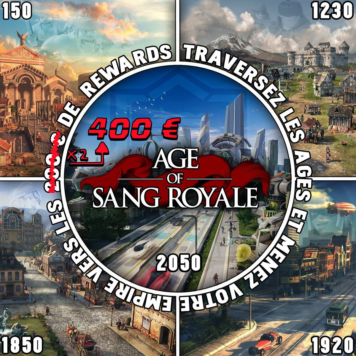 SangRoyaleCR's tweet photo. 🏰L'évènement Age of Sang Royale bat son plein.
🆕Plein de nouveautés se préparent :) 

🤑Et la première nouveauté c'est un cashprize doublé ! 
💰Il s'élève maintenant à 400€ !

🙋‍♀️L'évènement est très loin d'être terminé ! N'hésite pas à nous rejoindre : https://t.co/plKQwWxOYf https://t.co/0BtKN5GNzh