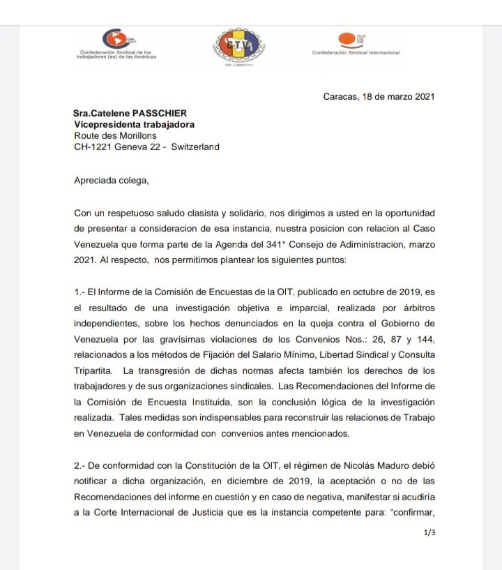 CColina_52's tweet photo. #CTVESVENEZUELA. @CTV. Ni negocia ni se sienta con el regimen a Espalda de los Dignos Trabajadores sin antes esperar la decision de la OIT. Si es necesario que se aplique el art 33 de los estatutos de la OIT.
#RESISTENCIALABORAL
NO+ENGAÑOS. https://t.co/QP1bWajI3g