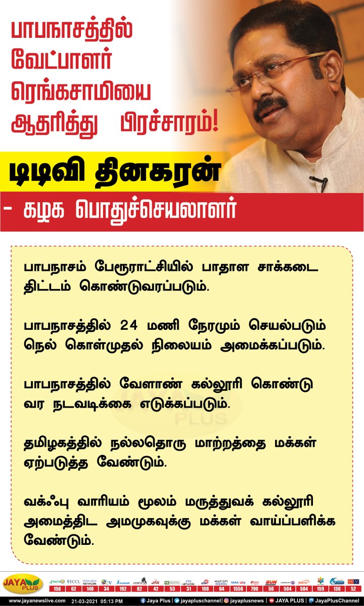 jayapluschannel's tweet photo. தமிழகத்தில் நல்லதொரு மாற்றத்தை மக்கள் ஏற்படுத்த வேண்டும்.

- கழக பொதுச்செயலாளர் டிடிவி தினகரன் 

#AMMK #TTVDhinakaran #TamilNaduElections2021 #TamilNaduElections https://t.co/iFHdIpuDA3