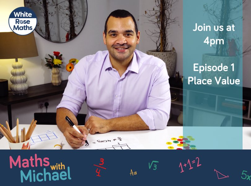 WhiteRoseEd's tweet photo. ⭐️ Maths with Michael at 4pm today.
This exciting mini-series with @MikeyUnderwood has been designed specially for parents and carers. Has maths changed? Join us on Facebook later to find out... https://t.co/XD63ZmGXug