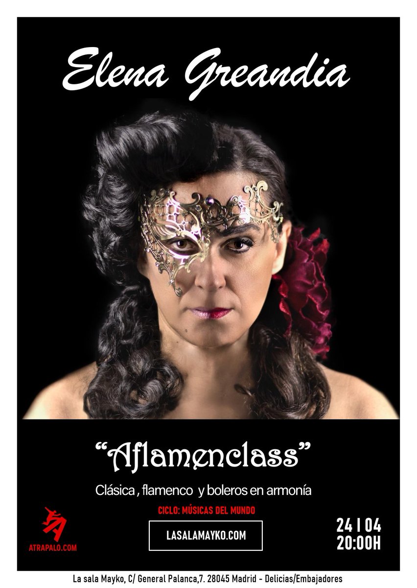 ElenaGreandia's tweet photo. Ya podéis comprar vuestra entrada para el concierto del próximo 24 de abril.
#SalaMayko #Madrid #Aflamenclass #musicasdelmundo
https://t.co/QHHJChlocn https://t.co/swyAPbQOqO