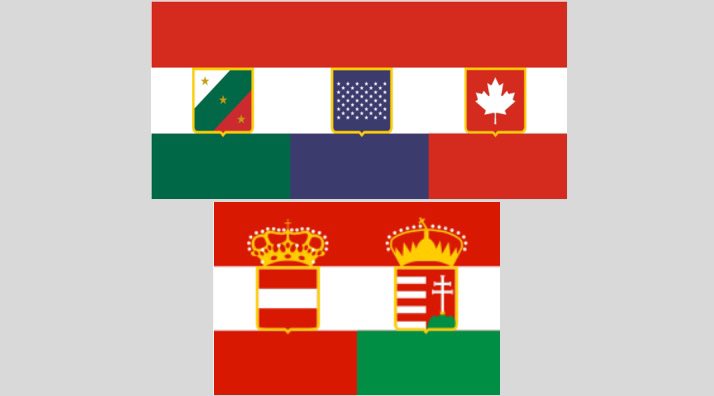 地図フリーク メキシコ 米 加の国旗を 旧オーストリア ハンガリー二重帝国旗風に 国旗 T Co Ltio86z1ml Mex旗 Cnd旗 の横の塗り分けを縦に変えれば Hun Aus の国旗と同じだ 1994年発効のnafta 北米自由貿易協定 に環境