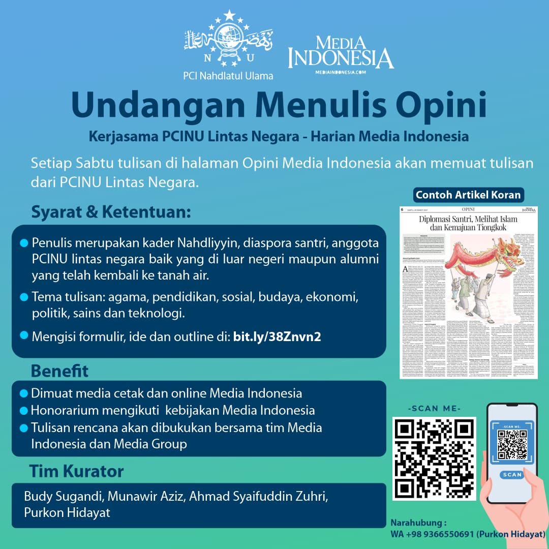 mohmahfudmd's tweet photo. Ayo semua PCI NU di luar negeri mendorong anggotanya yg kompeten utk menulis opini di MEDIA INDONESIA. PCI NU Tiongkok sdh memulainya. https://t.co/3mERgp2YVC