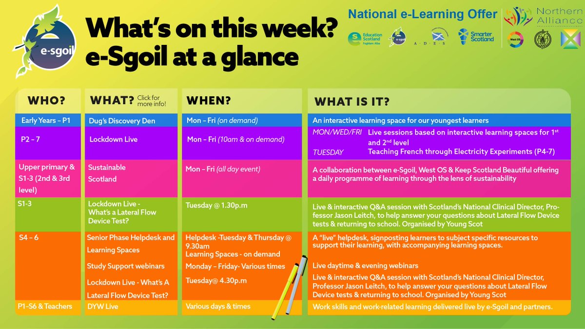 eSgoil's tweet photo. As we approach the end of what has been a busy term we are pleased to continue providing support to schools, teachers parents & learners as part of the National e-Learning Offer. Have a 👀 ⤵️ at what is on at e-Sgoil for w/b 22nd March. https://t.co/d7F2BjivVR