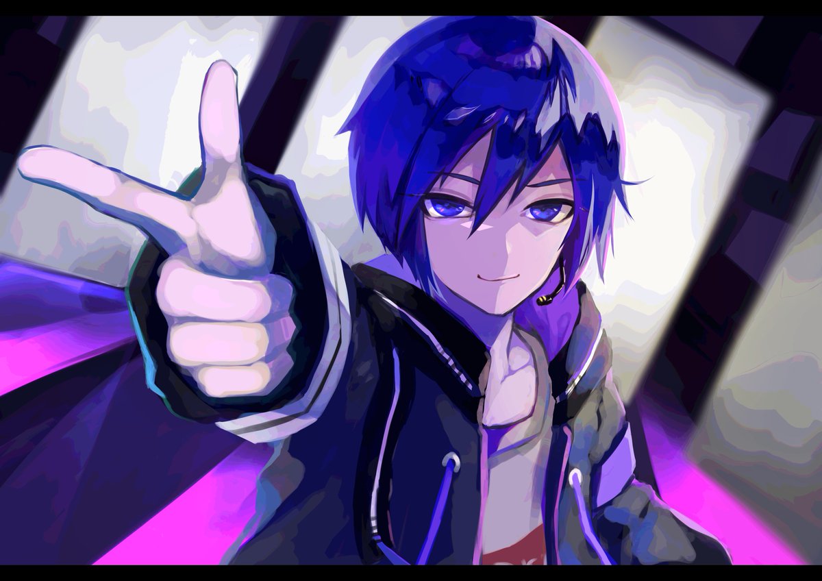 kaito (vocaloid) 1boy male focus solo smile blue hair blue eyes letterboxed  illustration images